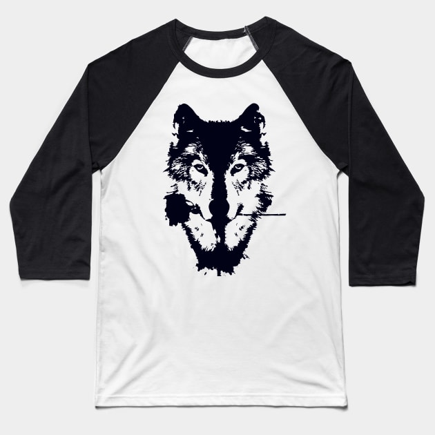 Wolf Face Baseball T-Shirt by kamalivan